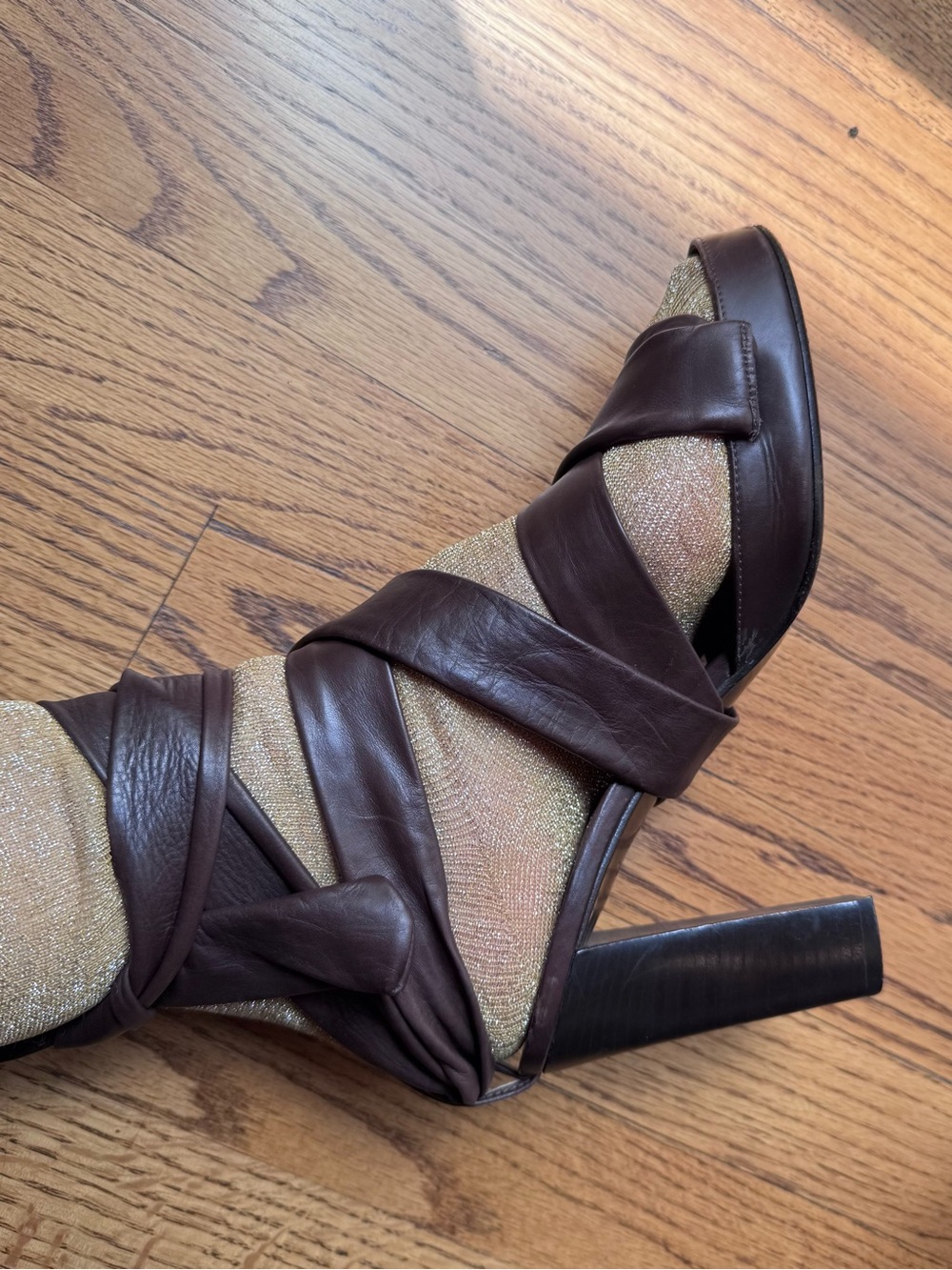 Bottega Veneta Brown Leather Wrap Sandals - Picture 4 of 5